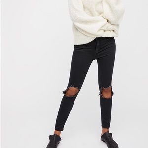 Free People Charcoal Busted Knee Skinny Jean